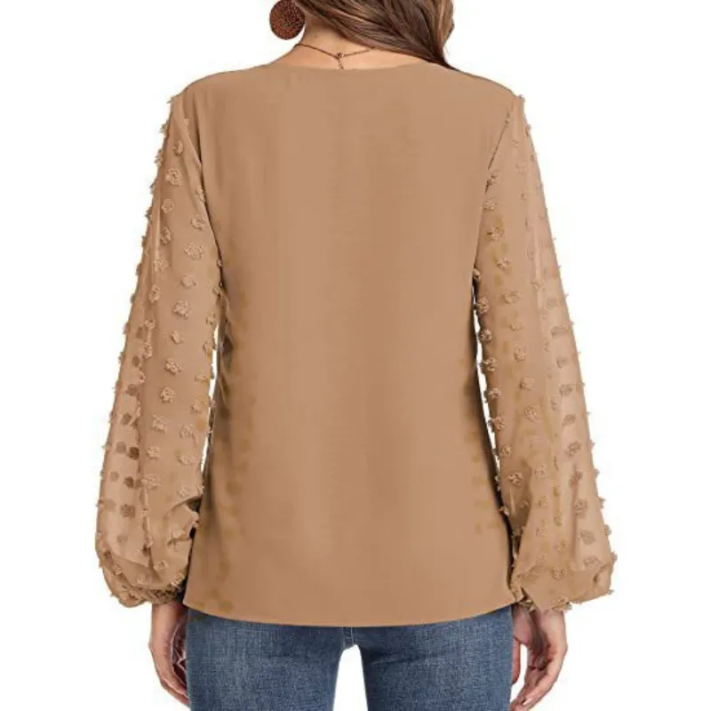 Semi-Formal V-neck Textured Sleeves Blouse
