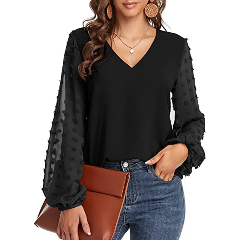 Semi-Formal V-neck Textured Sleeves Blouse