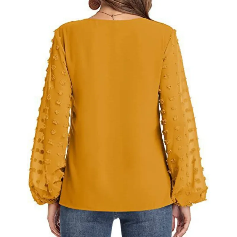 Semi-Formal V-neck Textured Sleeves Blouse