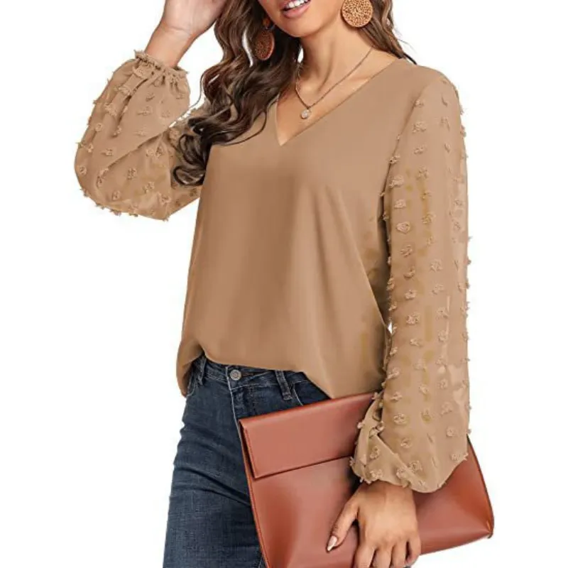Semi-Formal V-neck Textured Sleeves Blouse