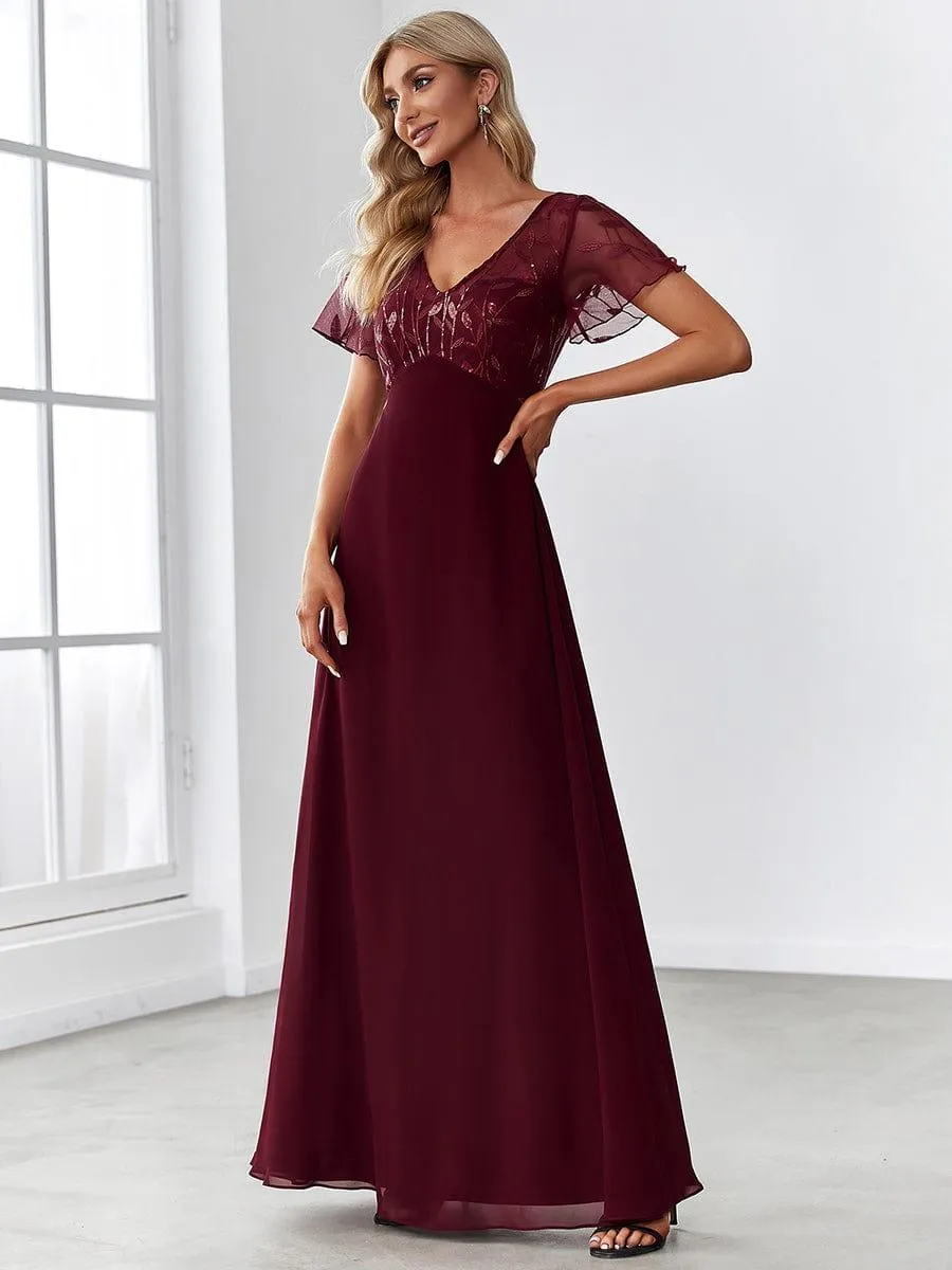 Sequin Print Evening Party Dresses for Women with Cap Sleeve