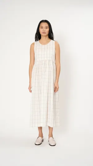 Sleeveless Check Dress in White Windowpane