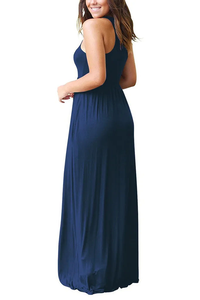 Sleeveless Racerback Loose Plain Maxi Dresses Casual Long Dresses with Pockets