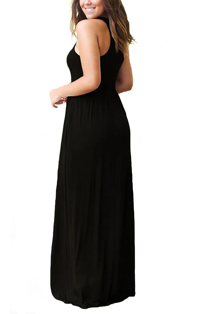 Sleeveless Racerback Loose Plain Maxi Dresses Casual Long Dresses with Pockets