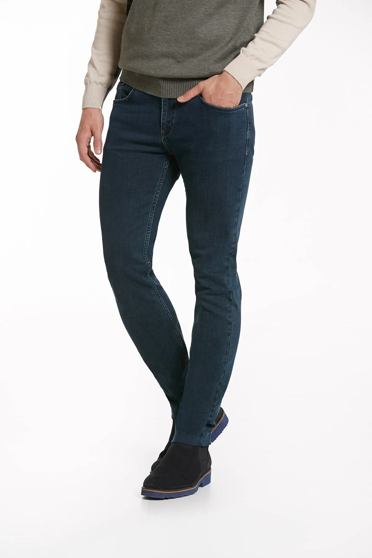 Slim Fit 5 Pocket Navy Cotton Denim Jeans