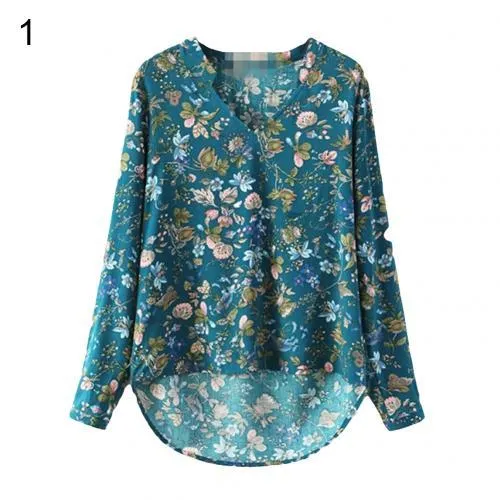 Supple Cotton Chiffon V-Neck Long Sleeve Pull-Over Blouse