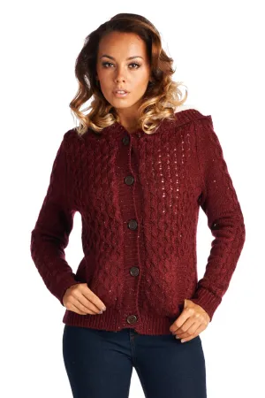 SW26155 Hooded Fur Lined Cable Knit Sweater