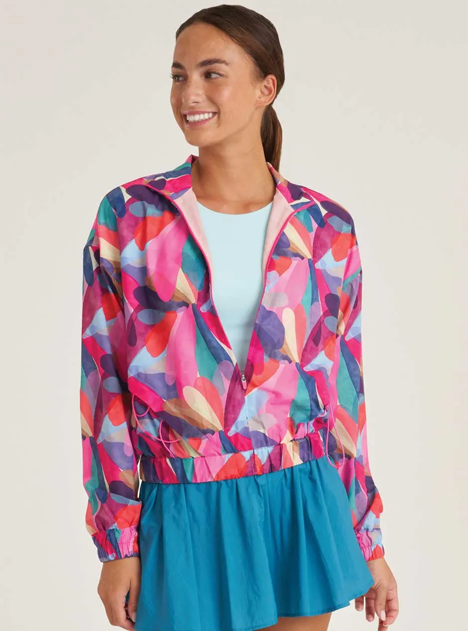 Thrive Société Women's Packable Bungee Windbreaker Jacket - Petal Print Pink