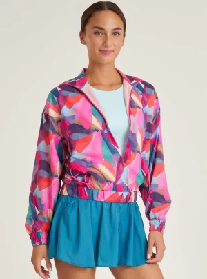 Thrive Société Women's Packable Bungee Windbreaker Jacket - Petal Print Pink