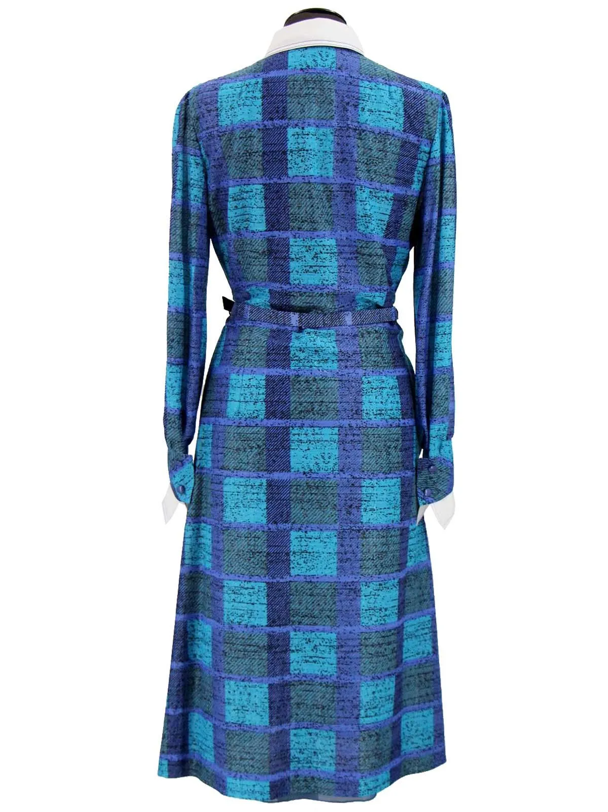 Vintage Shirt Dress Blue Grid Pattern