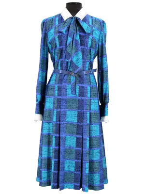 Vintage Shirt Dress Blue Grid Pattern
