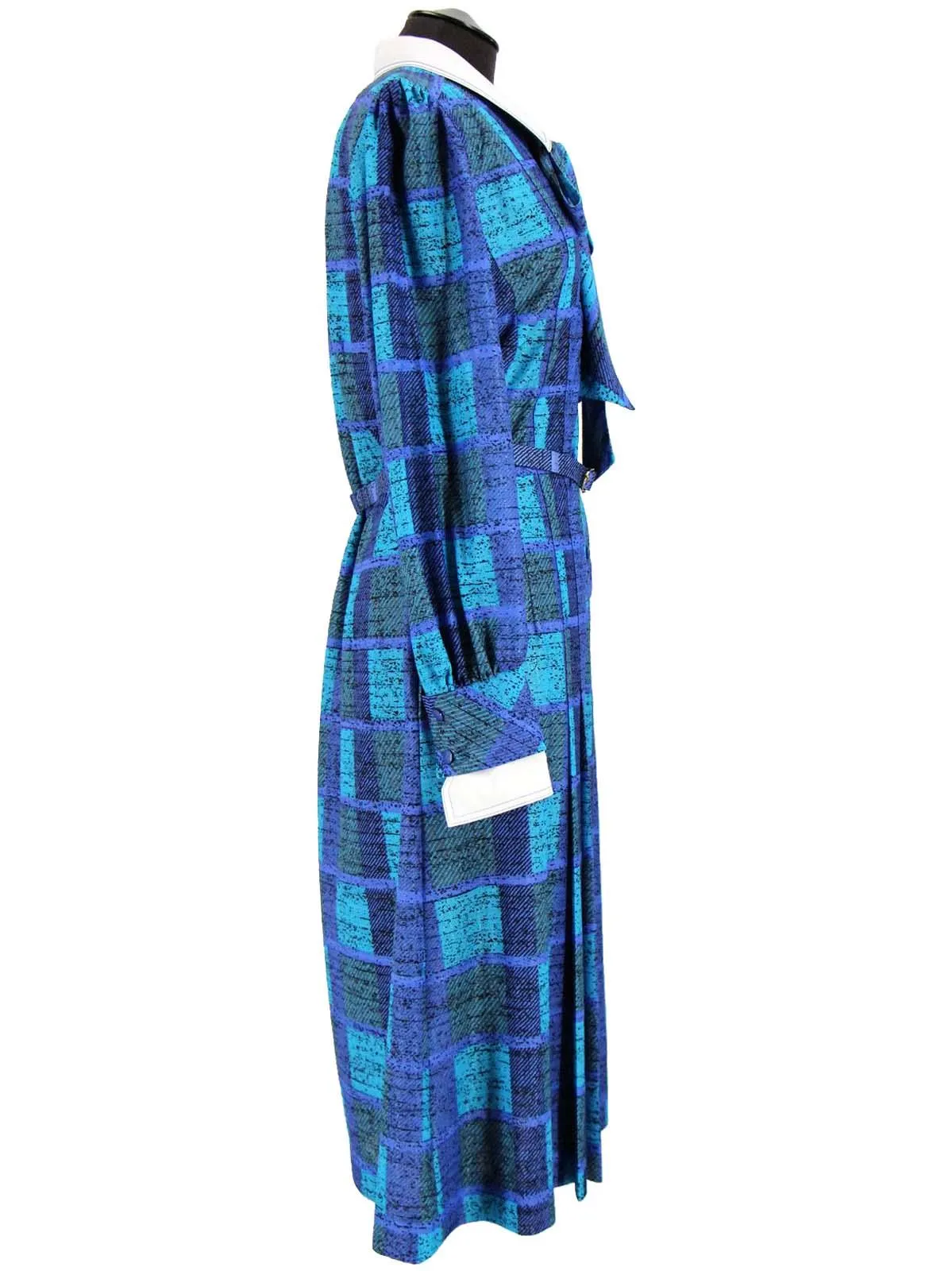 Vintage Shirt Dress Blue Grid Pattern