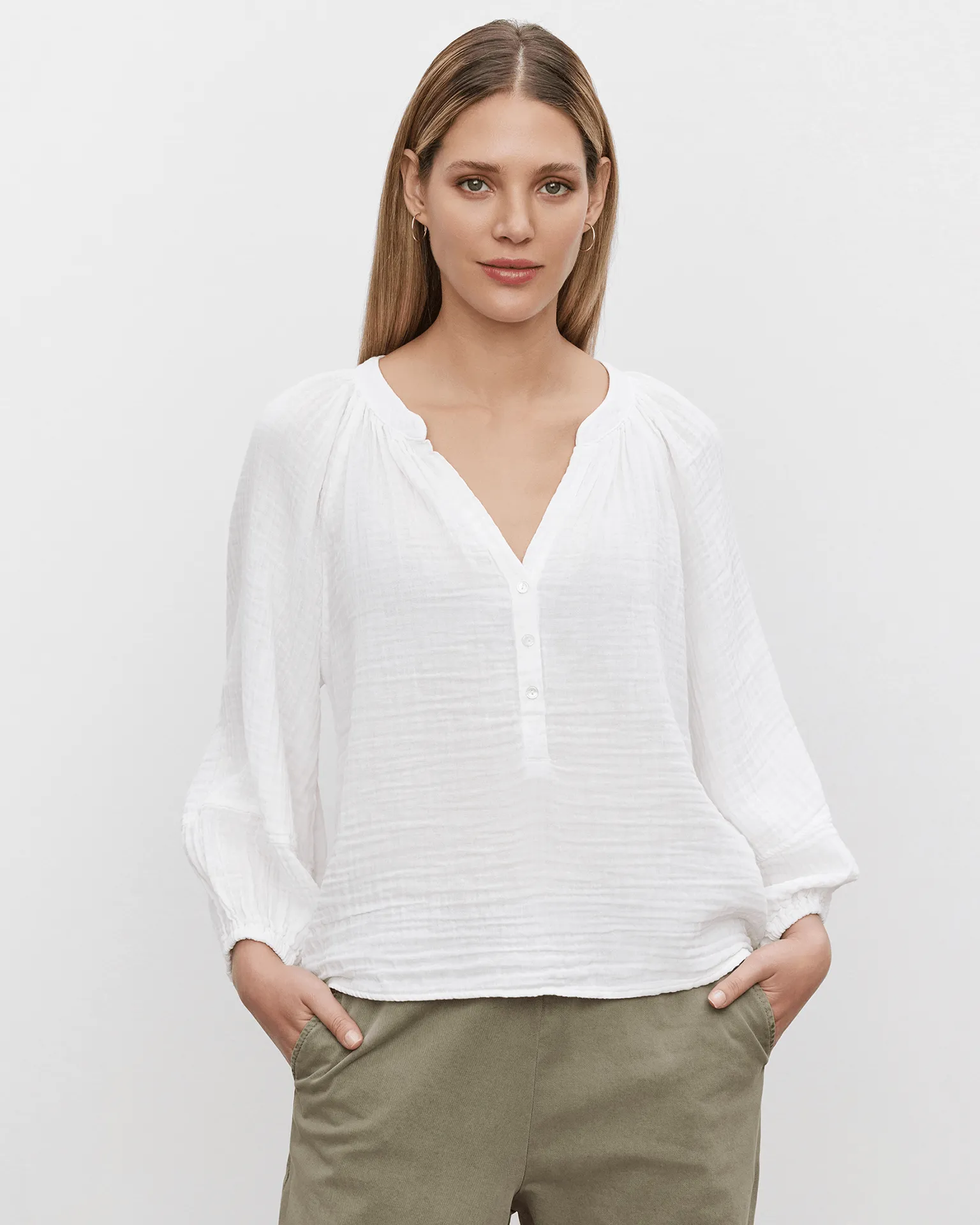 Vivi Puff L/S Top in White