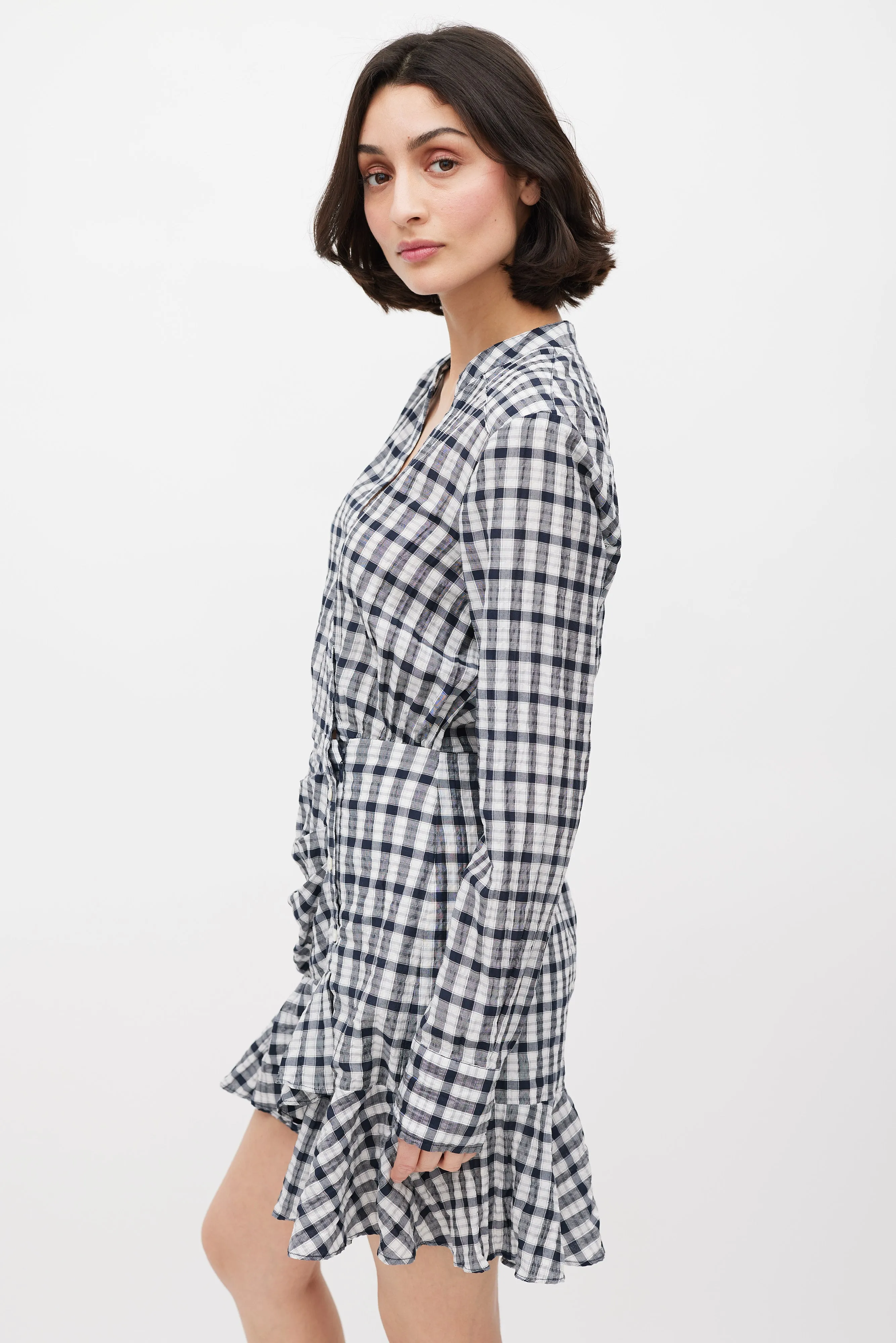 White & Black Check Ruffled Dress