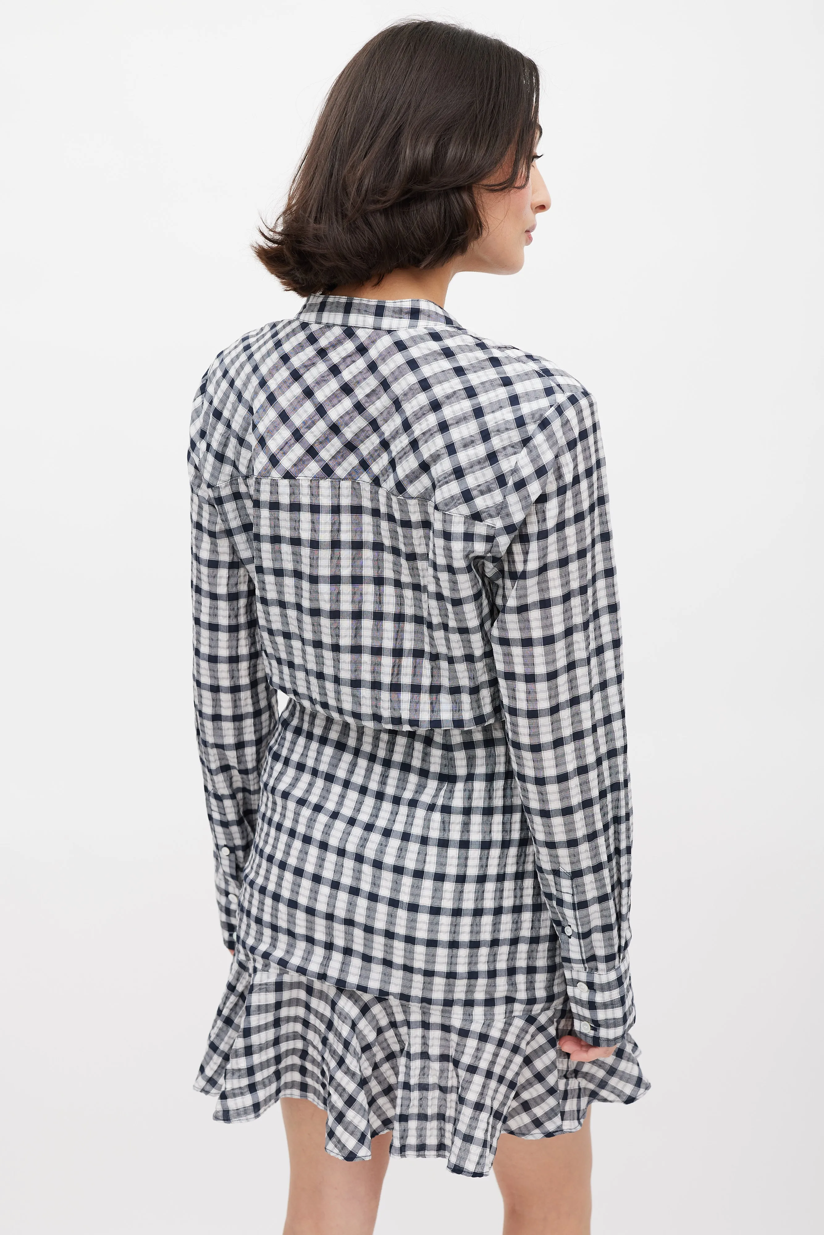 White & Black Check Ruffled Dress