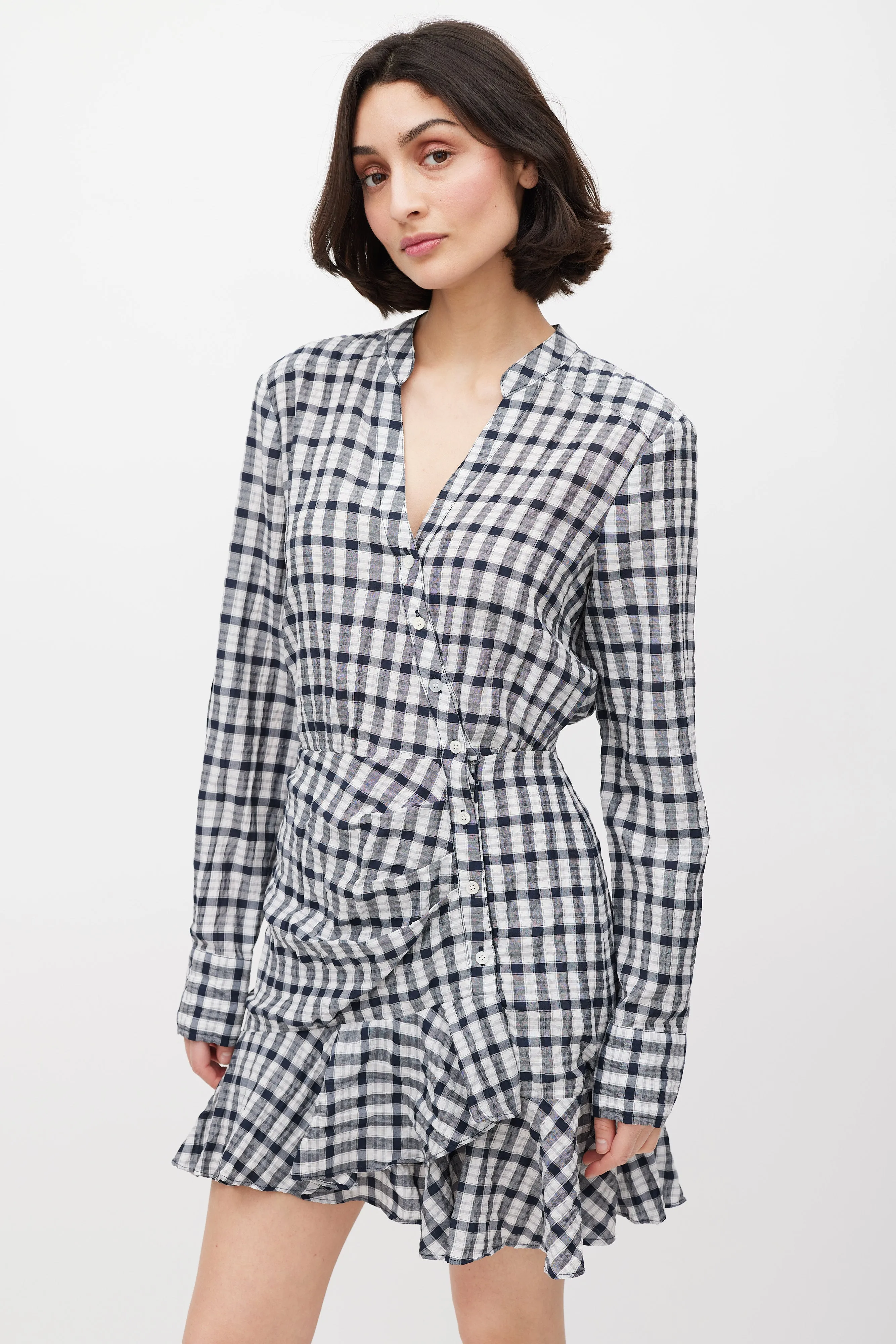 White & Black Check Ruffled Dress