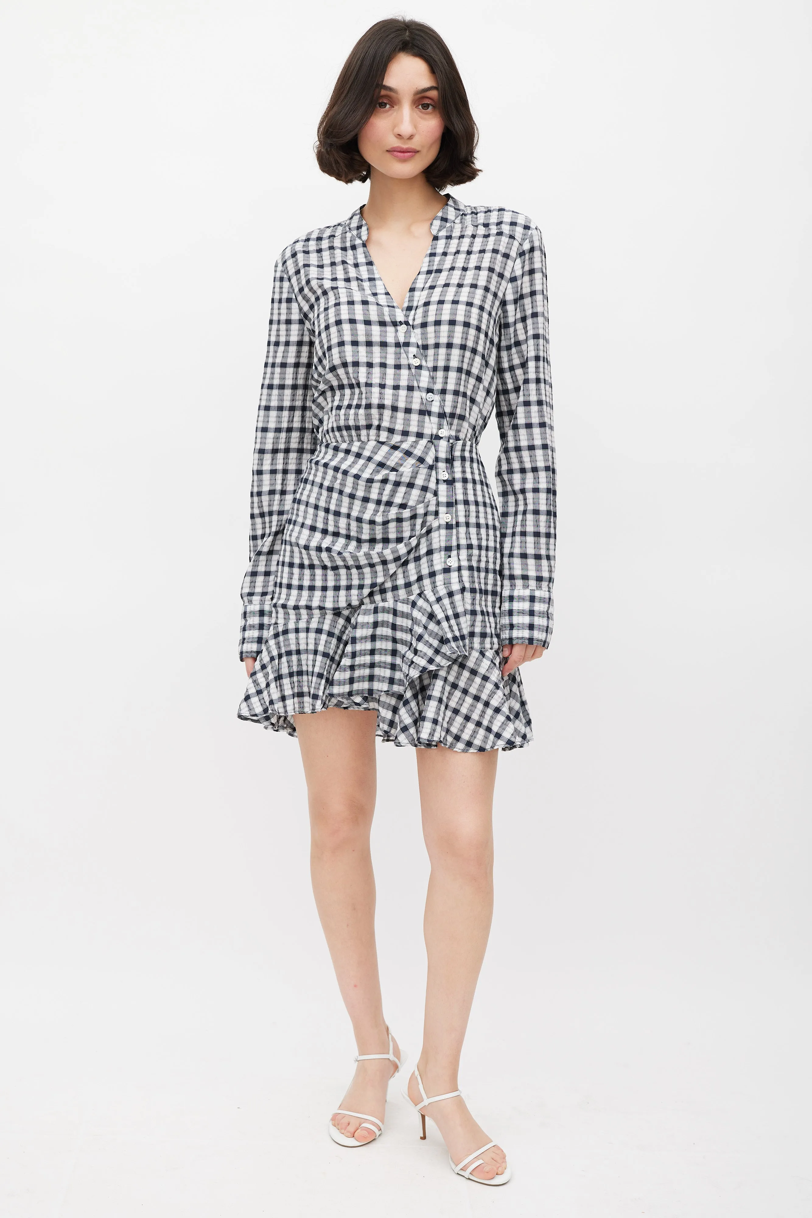 White & Black Check Ruffled Dress