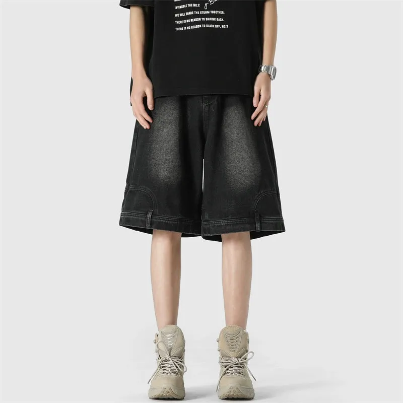 Wide Leg Upside-Down Effect Denim Shorts
