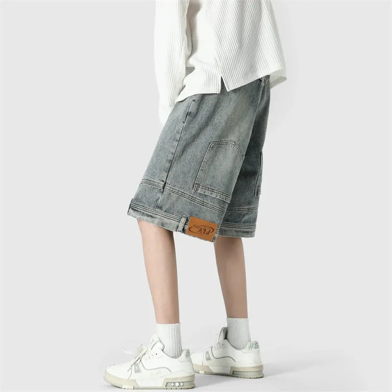 Wide Leg Upside-Down Effect Denim Shorts