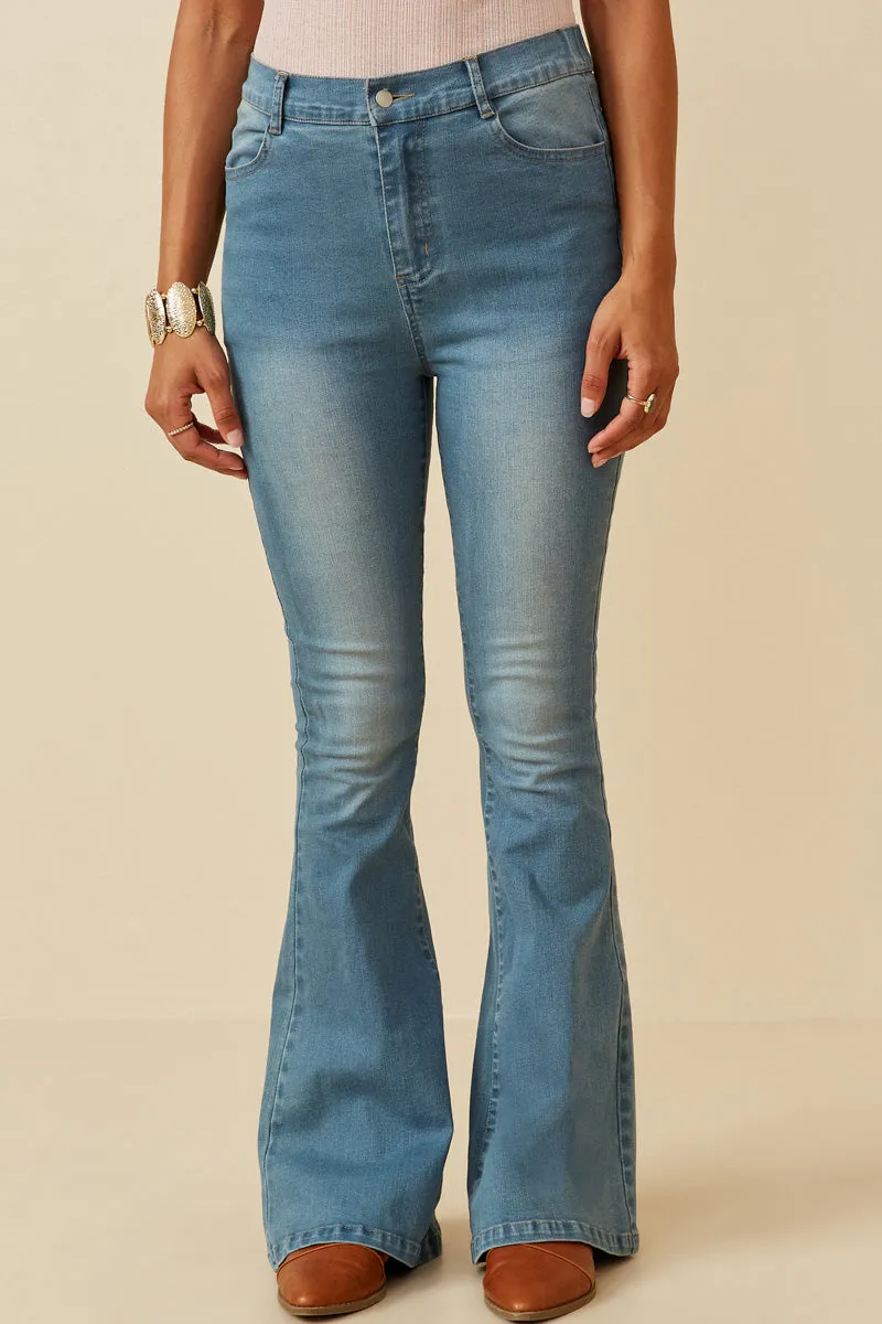 Womens Flared Elastic Waist Stretch Denim Jeans