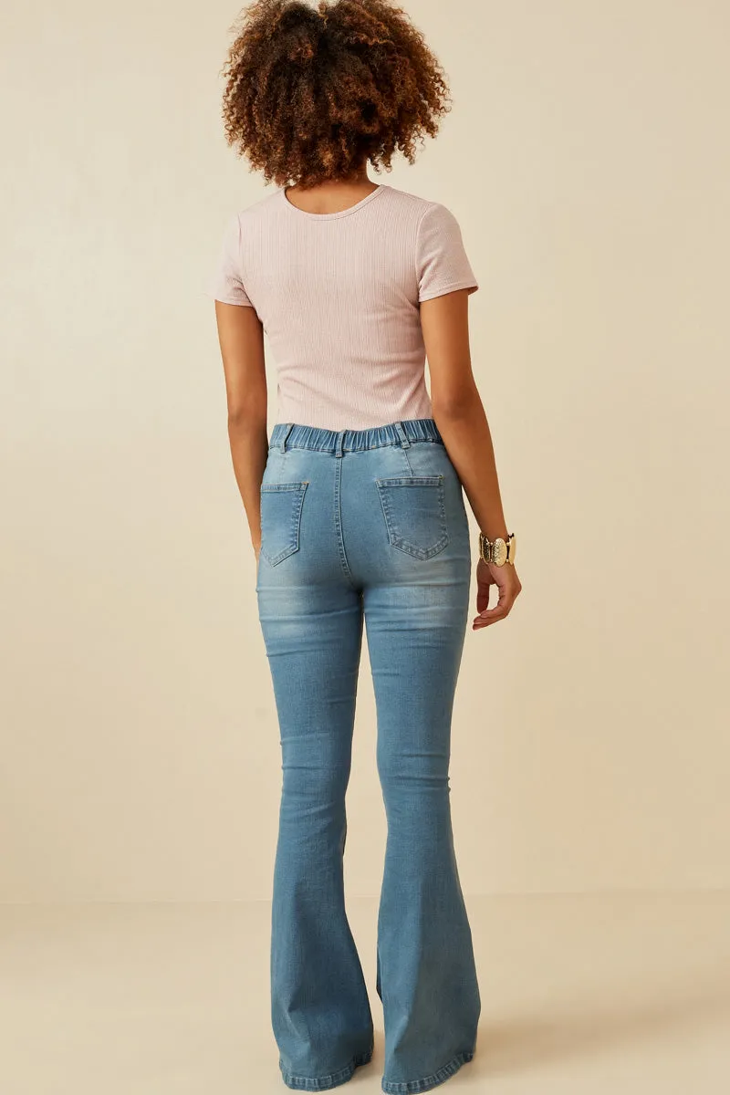 Womens Flared Elastic Waist Stretch Denim Jeans