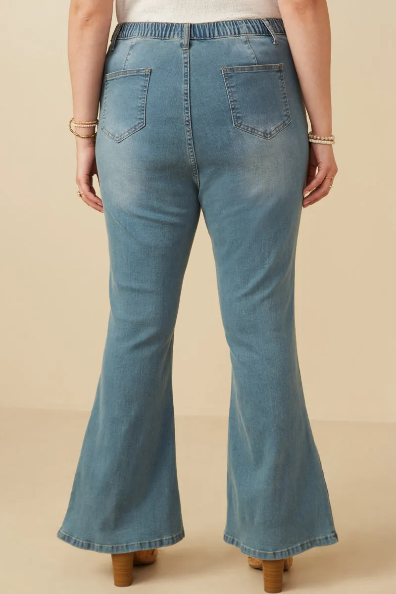 Womens Flared Elastic Waist Stretch Denim Jeans