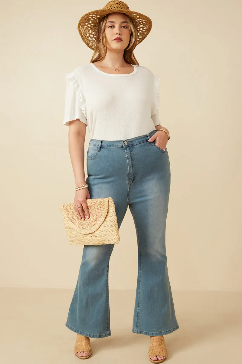 Womens Flared Elastic Waist Stretch Denim Jeans