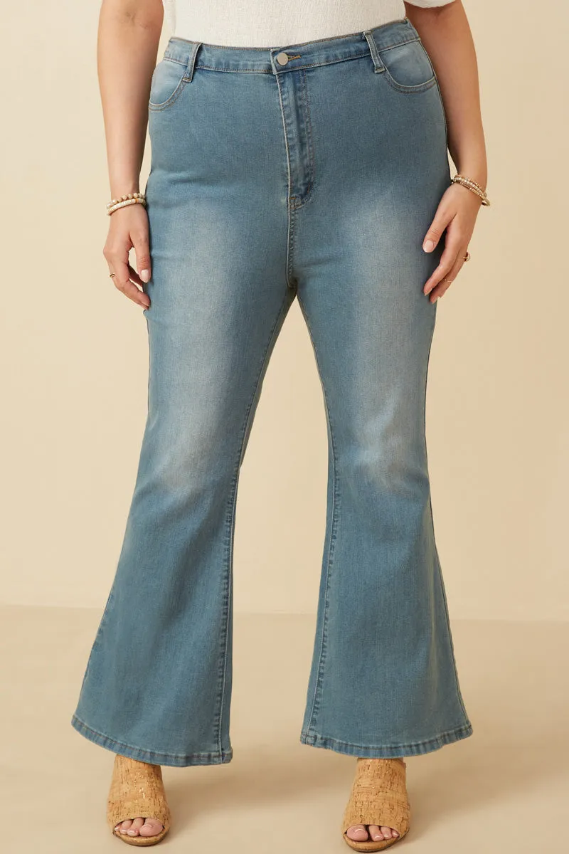 Womens Flared Elastic Waist Stretch Denim Jeans