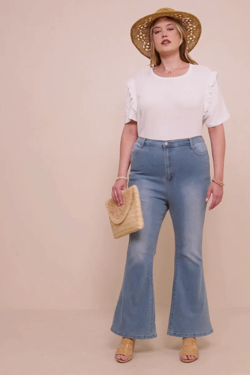Womens Flared Elastic Waist Stretch Denim Jeans