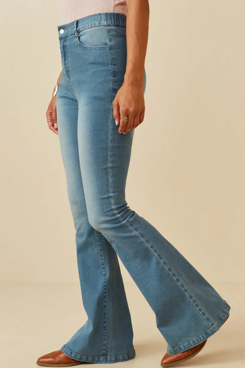 Womens Flared Elastic Waist Stretch Denim Jeans