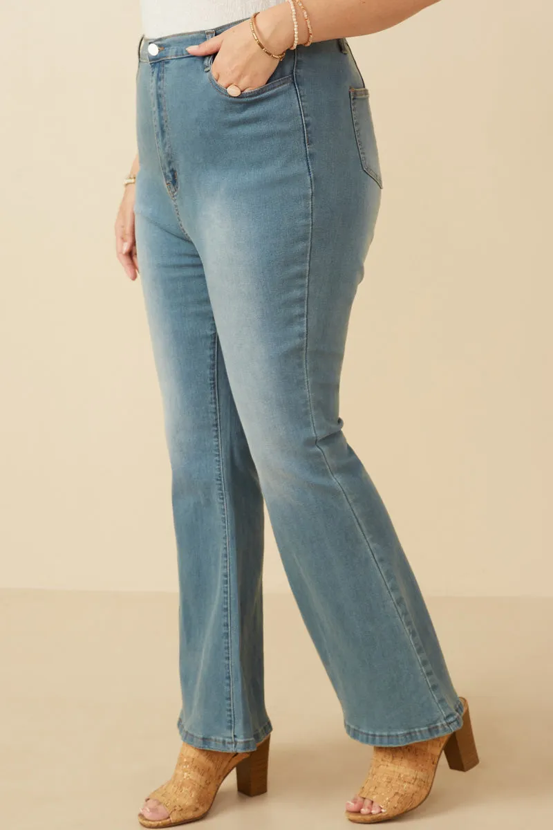 Womens Flared Elastic Waist Stretch Denim Jeans