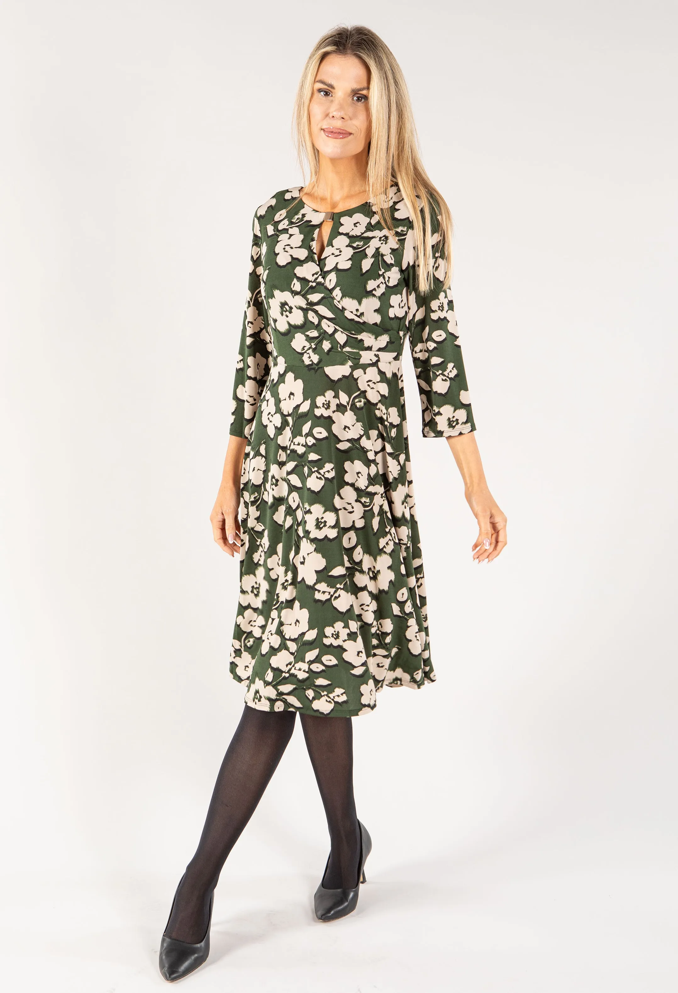 Wrap Bodice Keyhole Neckline Dress